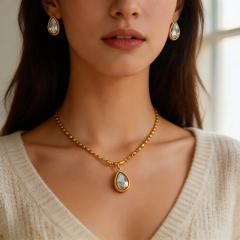 Elegant drop diamond stainless steel necklace earrings set