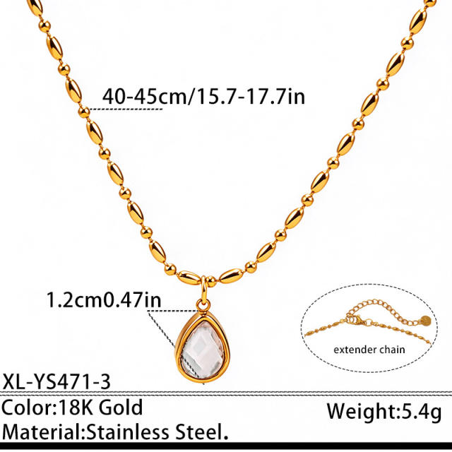 Elegant drop diamond stainless steel necklace earrings set