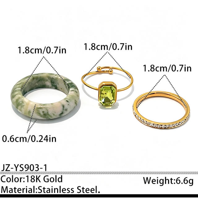 Natural stone stainless steel rings set zircon rings stackable rings