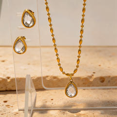Elegant drop diamond stainless steel necklace earrings set