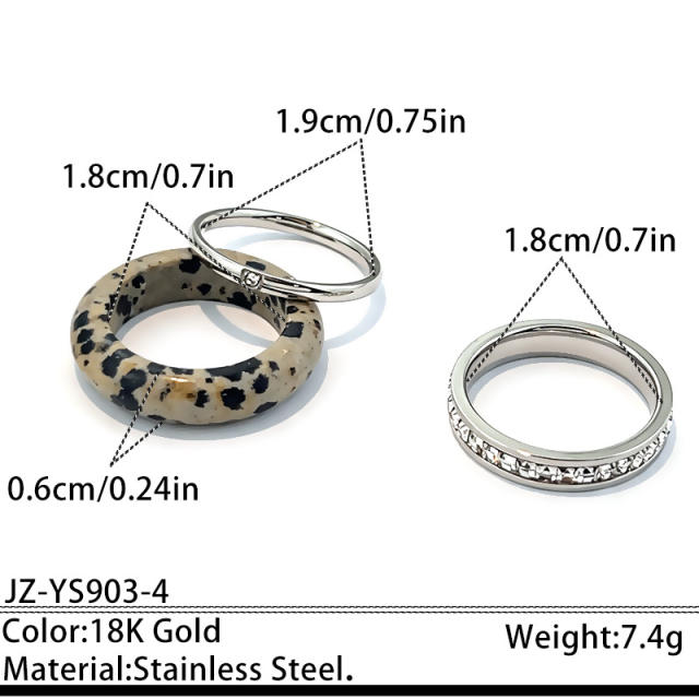 Natural stone stainless steel rings set zircon rings stackable rings