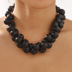 Chunky imitation pearl beaded choker necklace
