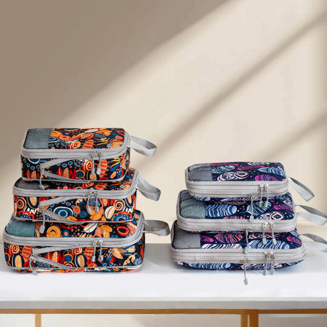 Printed Compressed Travel Storage Bag Folding Set Drawstring Clothing Bag Luggage Packing Mesh Storage Bag for Moving