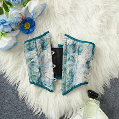 Vintage Floral Jacquard Waist Cincher with Front Buckle and Back Tie