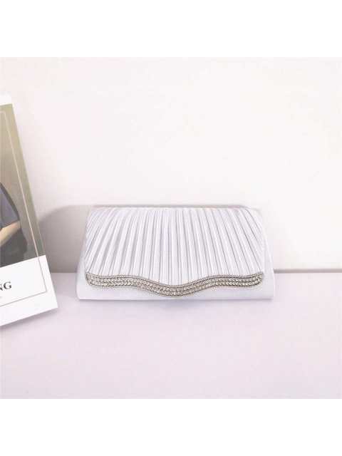 Banquet Bag Solid Color Alloy Diamond Satin Pleated Wedding Party Large Capacity Clutch Evening Bag