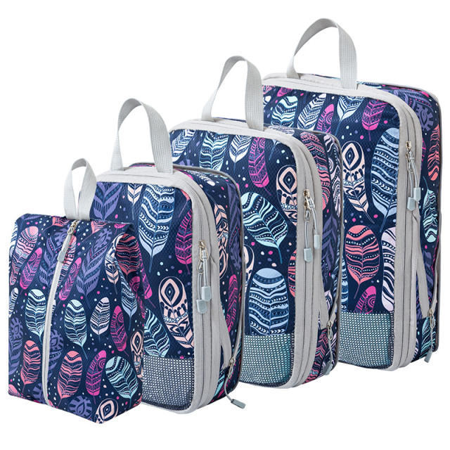 Printed Compressed Travel Storage Bag Folding Set Drawstring Clothing Bag Luggage Packing Mesh Storage Bag for Moving