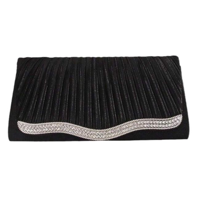 Banquet Bag Solid Color Alloy Diamond Satin Pleated Wedding Party Large Capacity Clutch Evening Bag