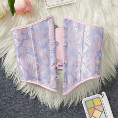 Vintage Floral Jacquard Waist Cincher with Front Buckle and Back Tie