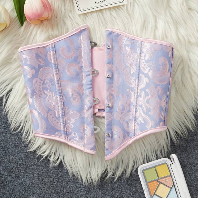 Vintage Floral Jacquard Waist Cincher with Front Buckle and Back Tie