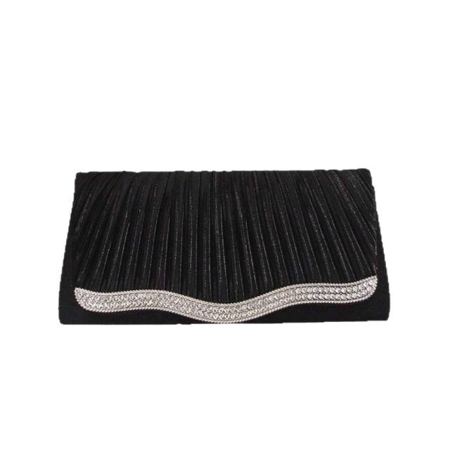 Banquet Bag Solid Color Alloy Diamond Satin Pleated Wedding Party Large Capacity Clutch Evening Bag
