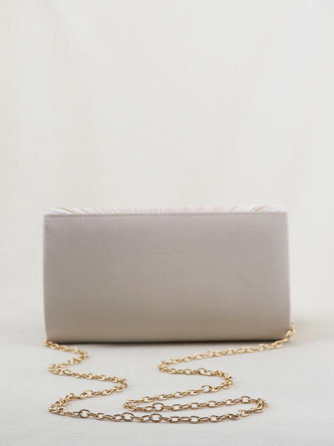 Off-white pleated metal-edged clutch evening bag