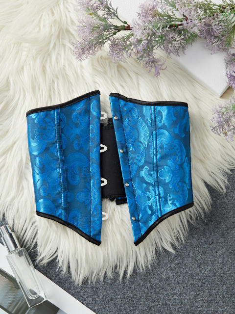 Vintage Floral Jacquard Waist Cincher with Front Buckle and Back Tie