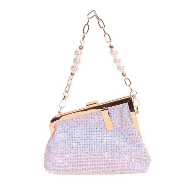 Full-diamond evening clutch light luxury pearl chain clasp handbag