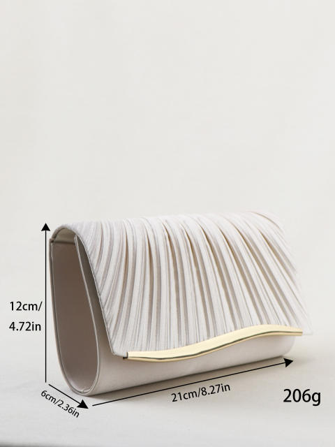 Off-white pleated metal-edged clutch evening bag