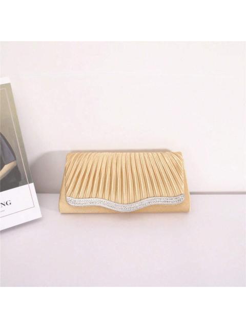Banquet Bag Solid Color Alloy Diamond Satin Pleated Wedding Party Large Capacity Clutch Evening Bag