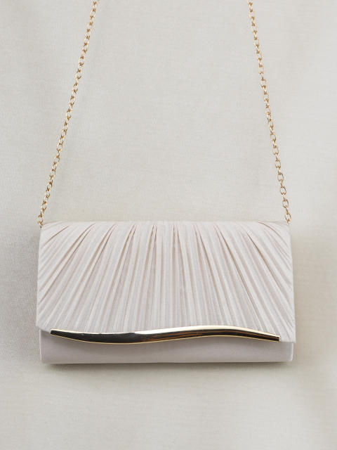 Off-white pleated metal-edged clutch evening bag