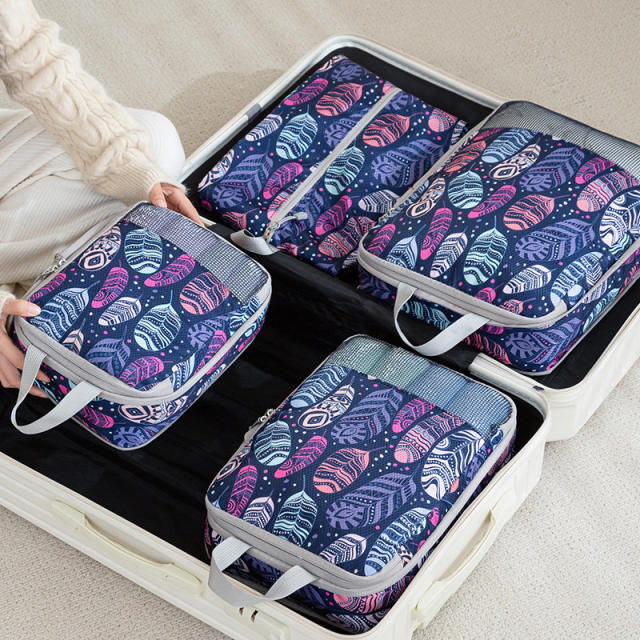 Printed Compressed Travel Storage Bag Folding Set Drawstring Clothing Bag Luggage Packing Mesh Storage Bag for Moving