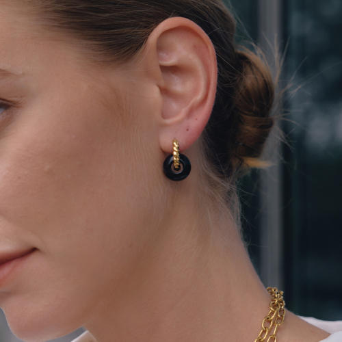 Natural stone circle stainless steel earrings