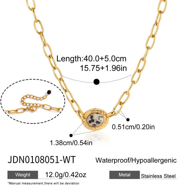 Natural stone inlaid stainless steel necklace