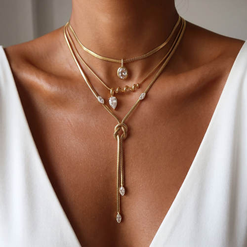Stainless steel multi-layered gold necklace for women stackable stainless steel necklace