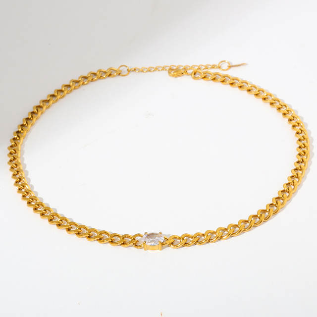 Hot sale chunky chain color diamond heart stainless steel necklace