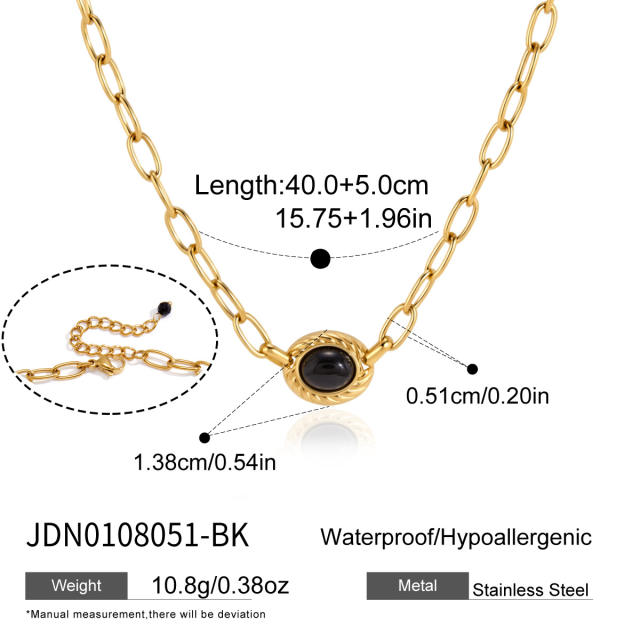 Natural stone inlaid stainless steel necklace