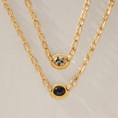 Natural stone inlaid stainless steel necklace