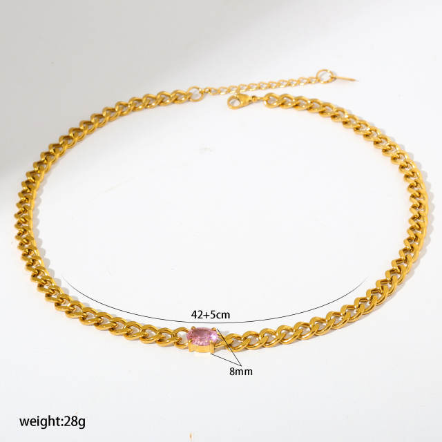 Hot sale chunky chain color diamond heart stainless steel necklace