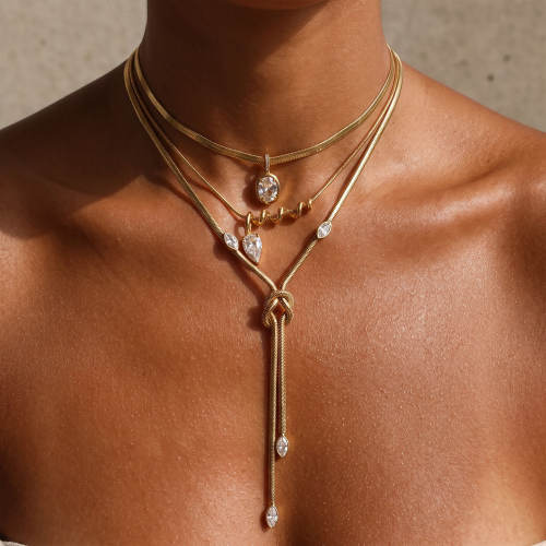 Stainless steel multi-layered gold necklace for women stackable stainless steel necklace