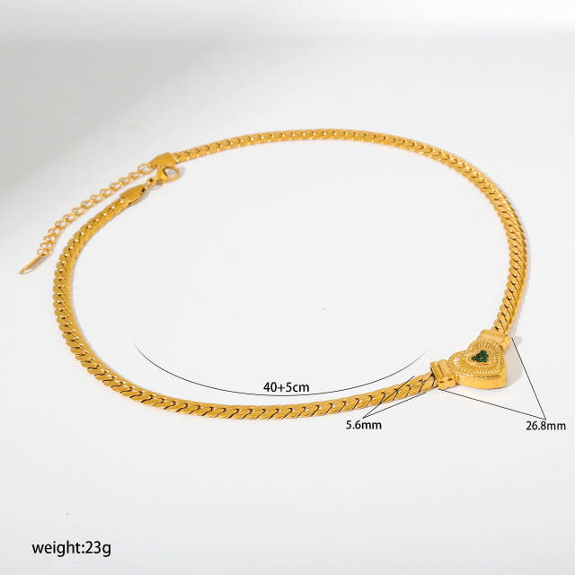 Hot sale chunky chain color diamond heart stainless steel necklace