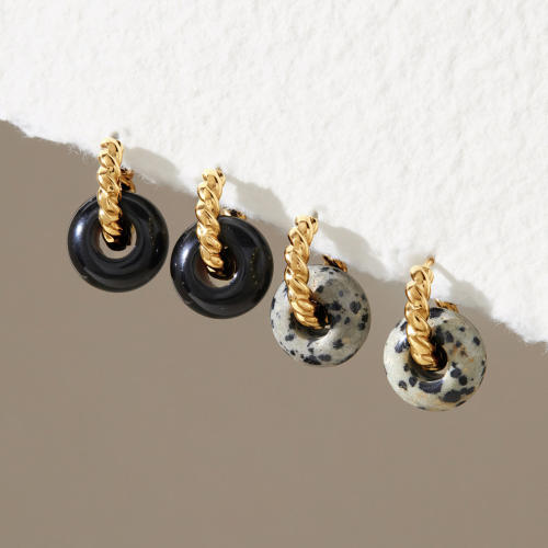Natural stone circle stainless steel earrings