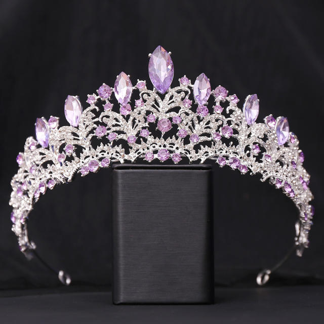 New Bridal Wedding Headwear Elegant Rhinestone Crown Necklace Earrings Three-Piece Set