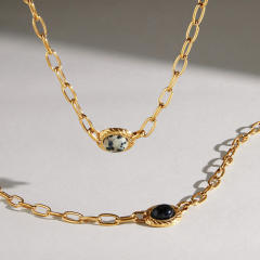Natural stone inlaid stainless steel necklace