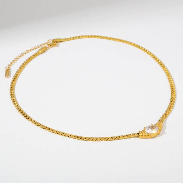 Hot sale chunky chain color diamond heart stainless steel necklace