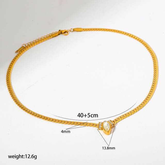 Hot sale chunky chain color diamond heart stainless steel necklace