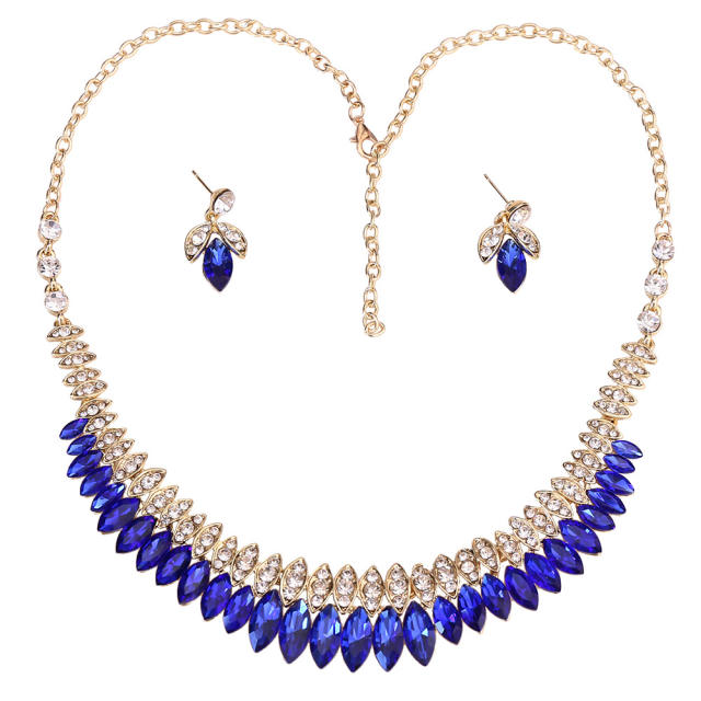 New Bridal Wedding Headwear Elegant Rhinestone Crown Necklace Earrings Three-Piece Set
