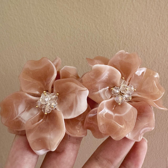 Exaggerated Crystal Woven Gradient Flower Earrings