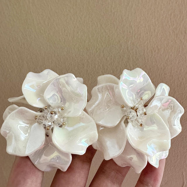 Exaggerated Crystal Woven Gradient Flower Earrings
