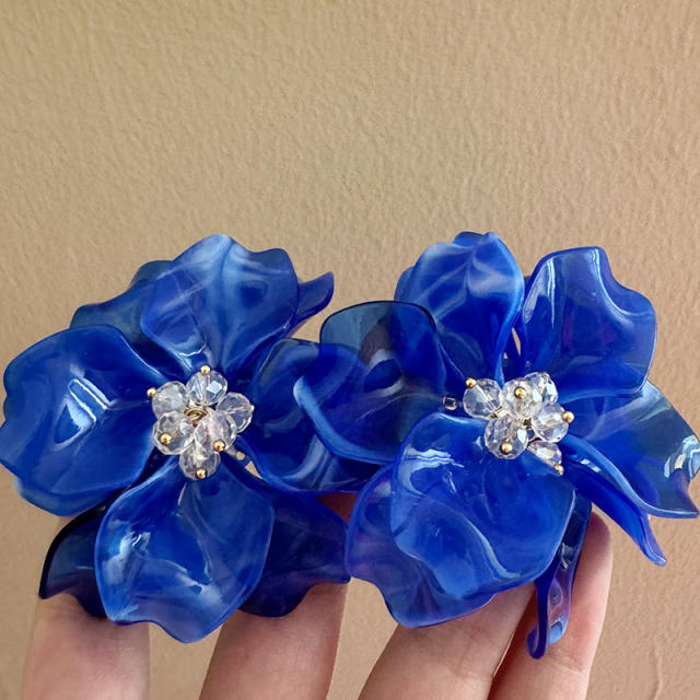 Exaggerated Crystal Woven Gradient Flower Earrings