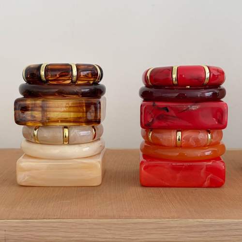 Retro Gradient Resin Elastic Bracelet Set of Three Personalized Square and Round Bracelet Jewelry Accessories