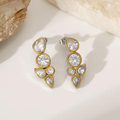 Easy match simple oval shape diamond earrings stainless steel earrings