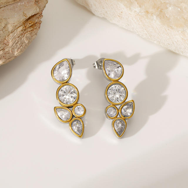 Easy match simple oval shape diamond earrings stainless steel earrings