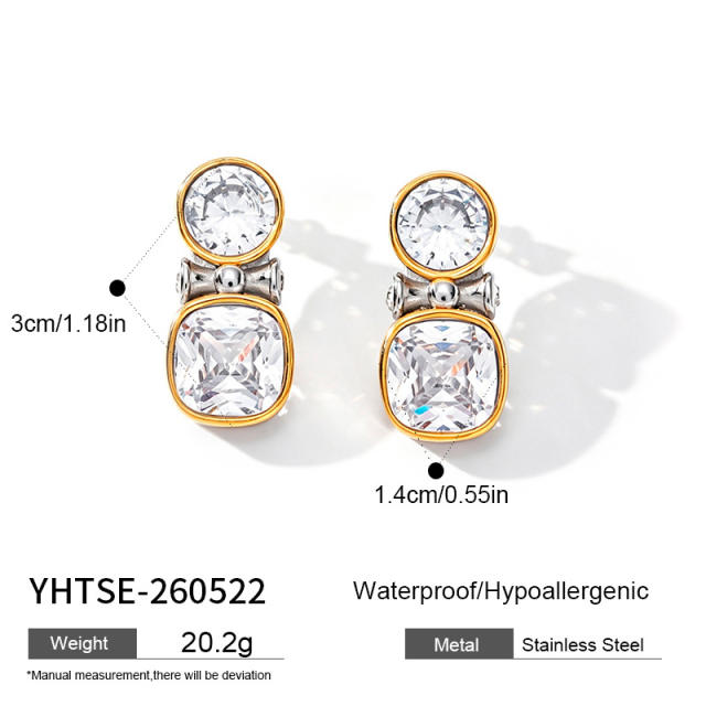 Easy match simple oval shape diamond earrings stainless steel earrings
