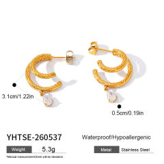 Stainless steel earrings zircon earrings with geometric C-shaped snake design