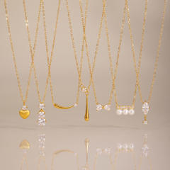 Simple heart-shaped water drop pendant necklace with zircon and pearl dainty necklace