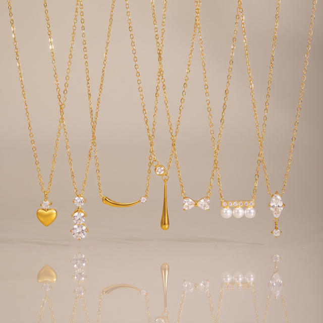 Simple heart-shaped water drop pendant necklace with zircon and pearl dainty necklace