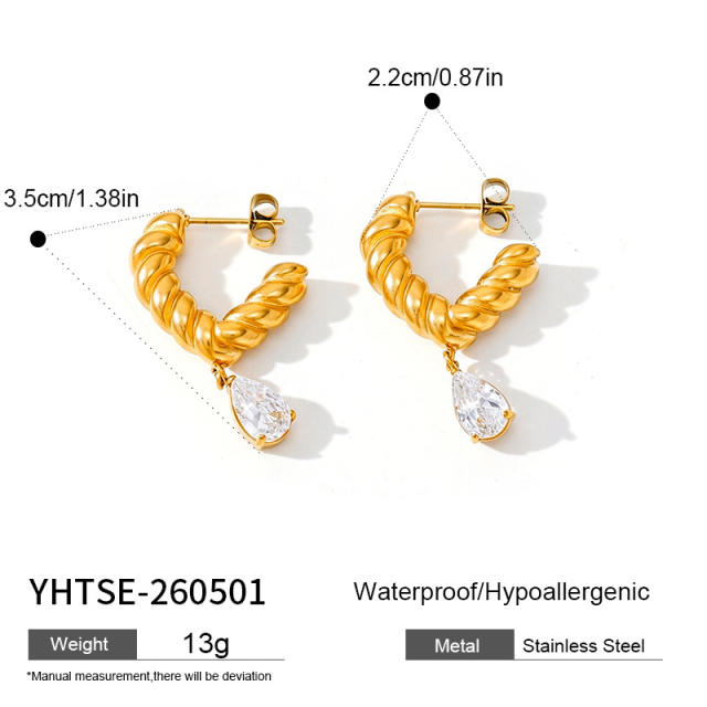 Stainless steel earrings zircon earrings with geometric C-shaped snake design