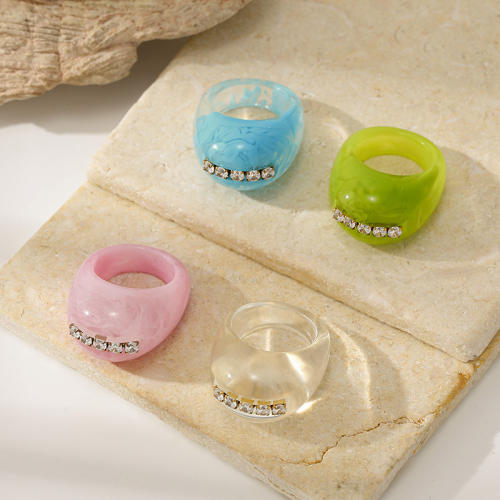 Personaltiy colorful resin zircon inlaid finger rings