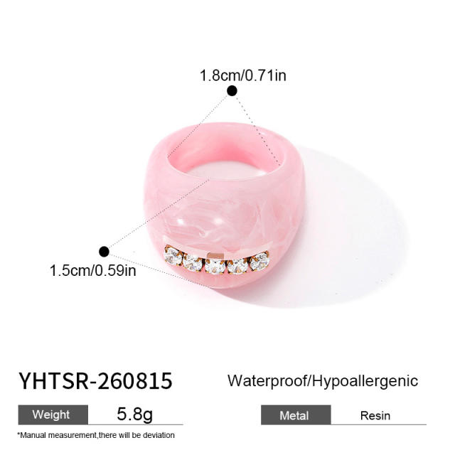 Personaltiy colorful resin zircon inlaid finger rings