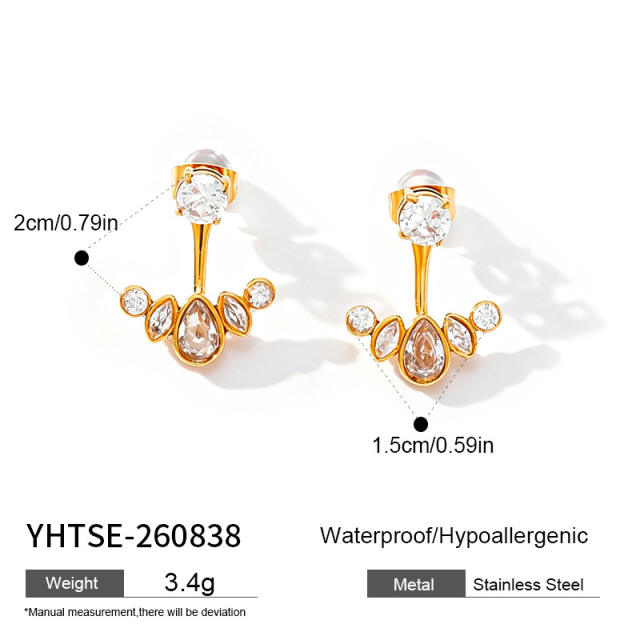 Luxury diamond stainless steel earrings jacket earrings for women